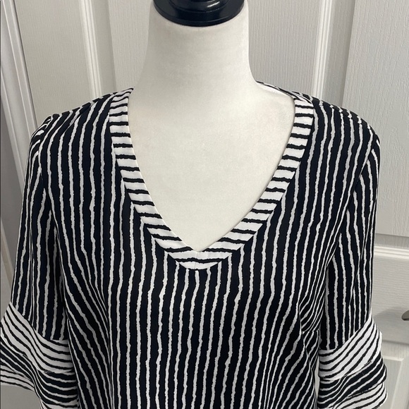 Renuar Black/White Striped Blouse with Tank Top Open Back 3 Layer 3/4 Sleeve SzS - Picture 2 of 12